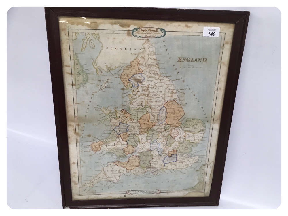 ANTIQUE FRAMED MAP OF ENGLAND PAINTED ON - Image 2 of 2