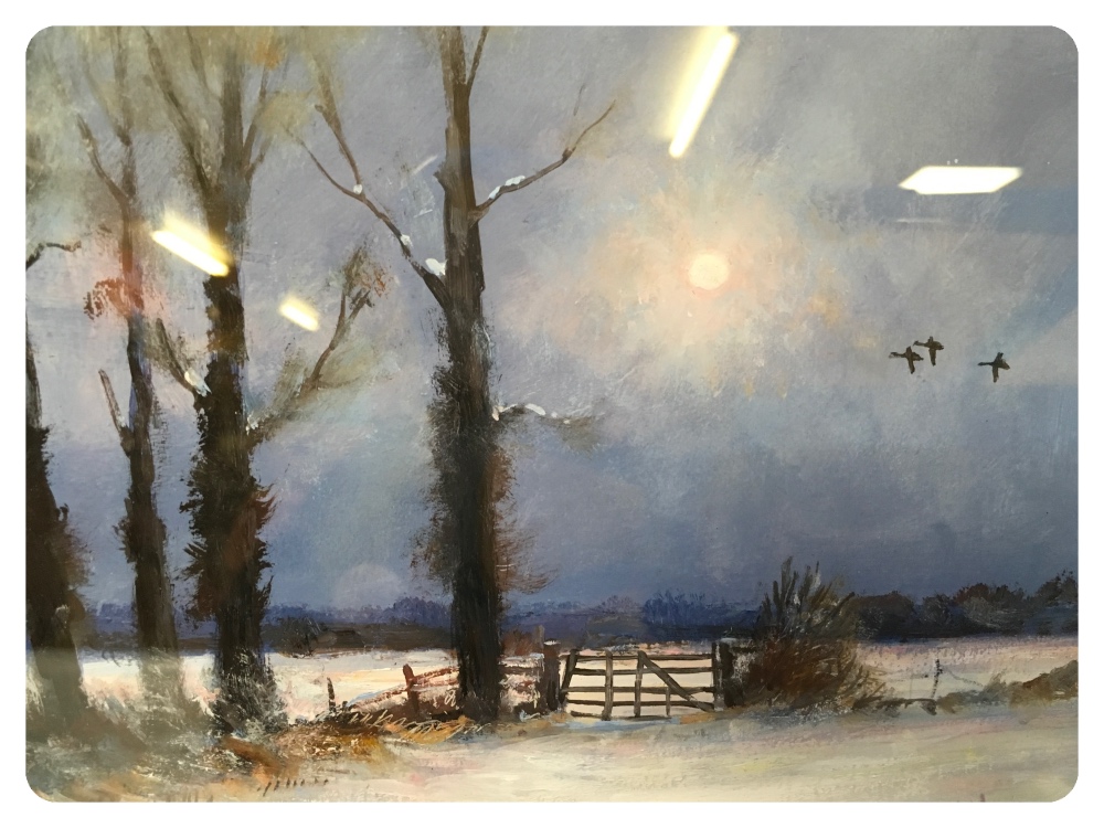 OIL ON BOARD, WINTER MOONLIGHT NEAR REED