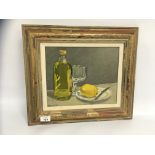 OIL ON BOARD, STILL LIFE, LEMON BOTTLE A