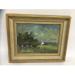 OIL ON BOARD, MEADOW AND COWS, BURGH, BE