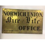 BRASS WALL PLAQUE, "NORWICH UNION FIRE A