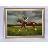 OIL ON CANVAS OF RACE HORSE AND JOCKEY,