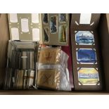 BOX OF MIXED CIGARETTE CARDS IN TWO ALBU