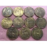 GB COINS: PENNY 1912H, ELEVEN EXAMPLES,