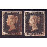 GB: 1840 1d BLACKS, TWO UNPLATED USED EX