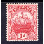 BERMUDA: 1910-25 1d "FLAG" FLAW OG, SG 4