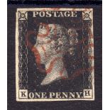 GB: 1840 1d BLACK PLATE 5 KH FINE USED,