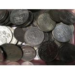 TUB OF LARGER OVERSEAS COINS, FEW WITH S