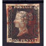 GB: 1840 1d BLACK PLATE 1b AK, USED FOUR