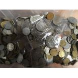 PLASTIC TUB WITH MIXED OVERSEAS COINS, H