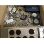 BOX OF MIXED COINS INCLUDING GB CROWNS E