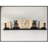 THREE PIECE ART DECO STYLE MARBLE CLOCK