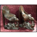 A FINELY CARVED PAIR OF ROSEWOOD BIRD FI