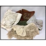 2 LINEN AND LACEWORK BED SPREADS AND AN