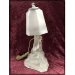 A FROSTED ART GLASS TABLE LAMP IN THE FO