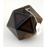 A 19th century three-dimensional polygon form puzzle box, with simulated painted decoration, 13cm