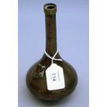 A Japanese Meiji period bronze tear drop form vase, with Greek key collar and applied toad motif