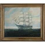 W. Hooper (English Naive School) HMS Victory in full sail oil on canvas, signed and dated
