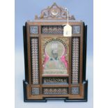 A 19th century Tunbridge ware two door table cabinet, decorated with sprays of roses, the interior