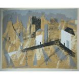 After John Piper (1903-1992) An aspect of a Continental town with spires and courtyard a pencil