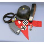 A Second War German Reichbahn belt, a Nazi belt (both with white metal buckle) a German M35