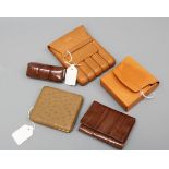 A brown Ostrich skin cigarette box, together with two cigar holders, an eel skin lipstick holder and