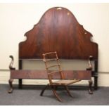 A Victorian folding packet chair, with cane seat, together with an Edwardian double bed frame