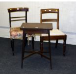 An Edwardian mahogany card table of small proportions, the rectangular swivel foldover top on square