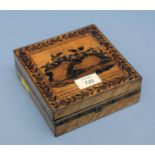 A 19th century Tunbridge ware hinge lidded box, decorated with a scene of two mice with an oak