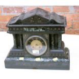 A Victorian variegated and black Belgian marble architectural clock with eight-day chiming movement,