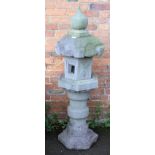An established reconstituted stone Japanese Zen garden pedestal lantern, 150cm high
