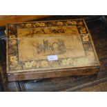 A Victorian Tunbridge ware writing box, decorated with a ruin scene with bands of flowers, 36cm