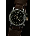 An early 1940's Tutima Glashutte Luftwaffe pilots chronagraph wristwatch, the circular black dial