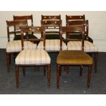 A collection of five Regency rope back mahogany dining chairs, together with three other Regency