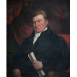 Early 19th century English School Half length portrait of a barrister, seated holding a scroll