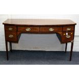 A George III mahogany sideboard, the bow front top over four satinwood crossbanded drawers, each