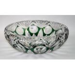A 20th century large and impressive, possibly Webbs, cut crystal fruit bowl, with green flashed