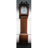 An early 19th century 8 day moonphase longcase clock, with oak case, with broken arch hood, 218cm