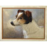 Edwardian British school Head and shoulders portrait of a terrier watercolour, monogrammed and dated