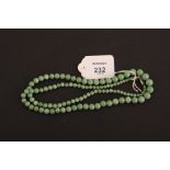 A graduated jade bead necklace, to a diamond set clasp,70cm