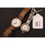 A gentleman's 9ct gold wristwatch, with white enamel dial and Arabic numerals, together with a