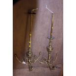 A pair of Victorian/Edwardian style gilt brass electroliers, each with three scrolling arms and acid