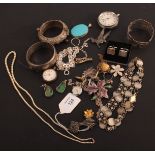 A silver bangle, a Victorian coin set necklace and a quantity of silver white metal costume