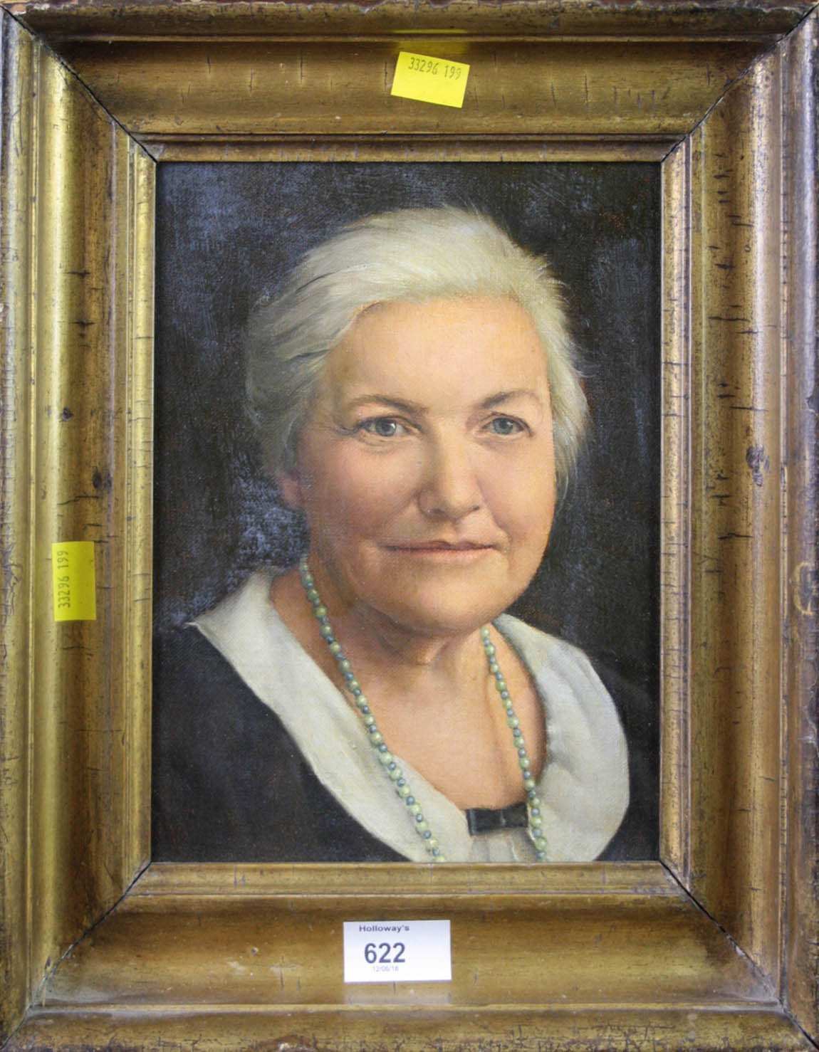 20th century European School Head and shoulders portrait of a kindly looking elderly lady oil on