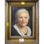 20th century European School Head and shoulders portrait of a kindly looking elderly lady oil on