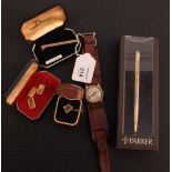 A gentleman's 9ct gold Watchham wristwatch, a pair of gold cufflinks and a small quantity of other