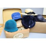 An assortment of ladies vintage felt, fur and straw hats