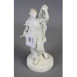An 18th century Derby bisque glazed porcelain figure of a muse, on a circular base bearing '194'