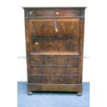 A 19th century French mahogany bureau abbatant, with fall front above three long drawers, 95.5cm