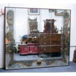 A 20th century saloon mirror, the mahogany frame with moulded edge enclosing five peripheral